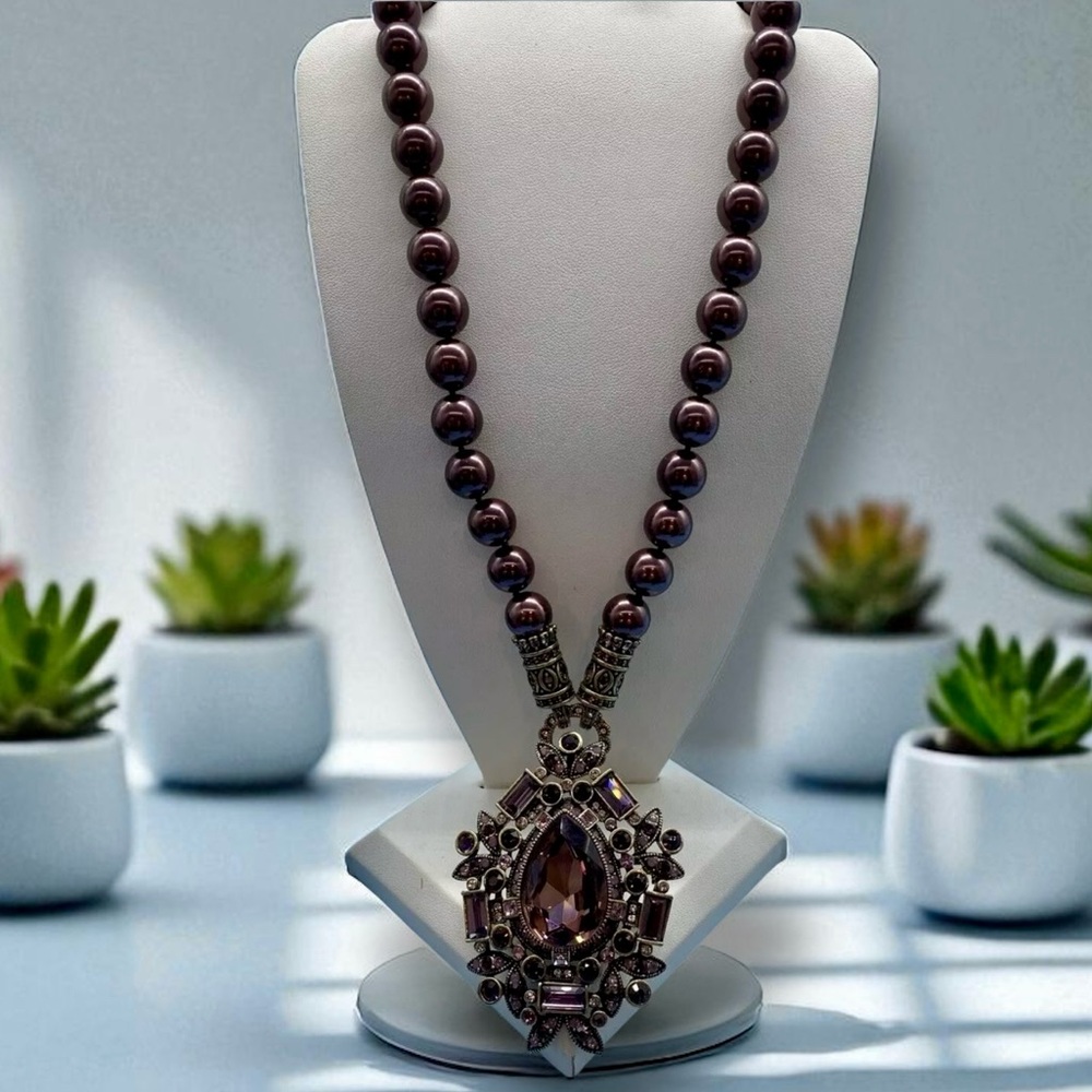 Vintage Heidi Daus Necklace Convertible Pendant/Brooch Pearls & Amethyst Crystal